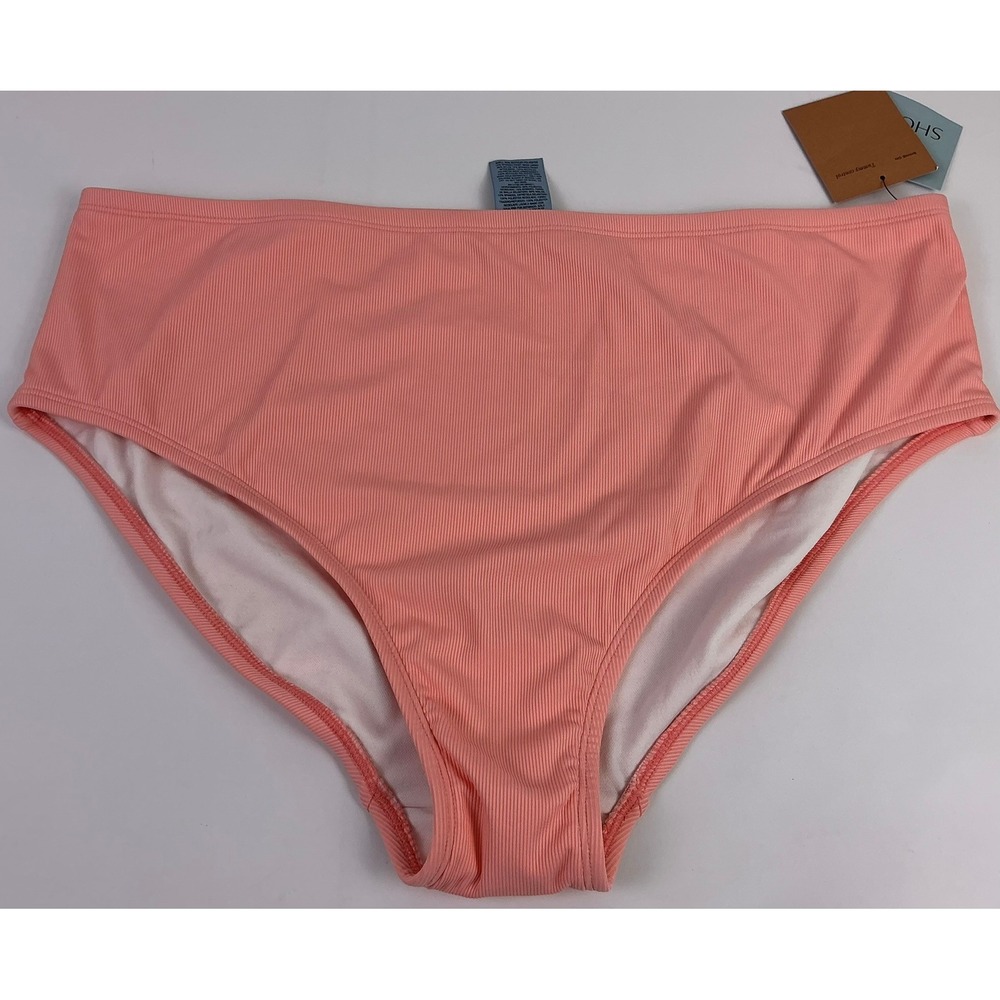 Shade & Shore Women's Bikini Bottoms‎ Pink Ribbed Tummy Control Size 1X NWT